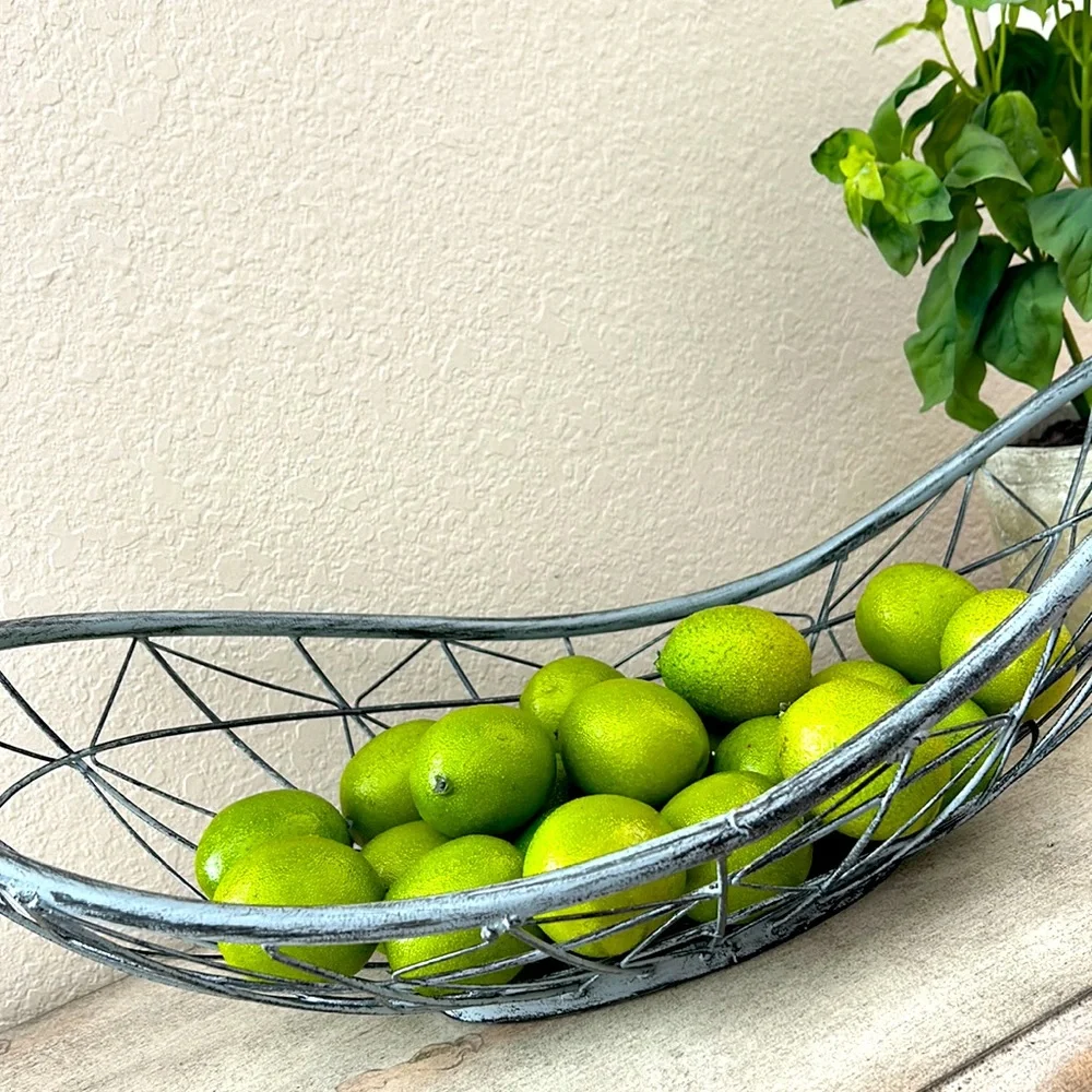 Pier 1  Boho Farmhouse large metal open metal weave oblong bowl